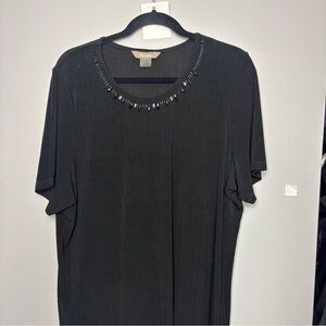 🍄3/$20 TanJay Black Top with Beaded Neckline